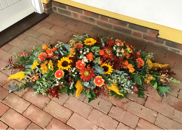 Autumnal Casket Spray funeral tribute by The Petal Boutique Winchester