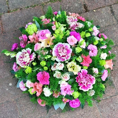 Pink & Green Posy Pad funeral tribute by The Petal Boutique Winchester