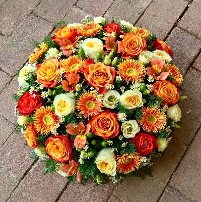 Oranges & Lemons Posy Pad funeral tribute by The Petal Boutique Winchester