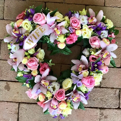 Pastel Open Heart funeral tribute by The Petal Boutique Winchester