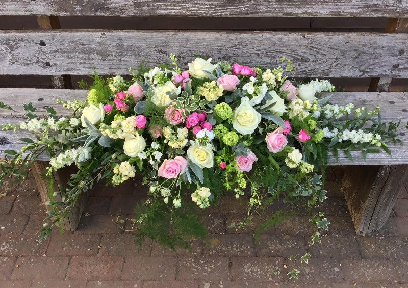 Chute Pink & White Casket Spray hand-made by The Petal Boutique florists, available for Winchester delivery or Weyhill collec