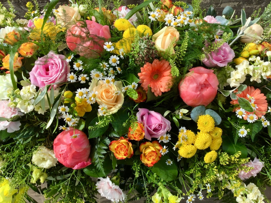 Apricot & Yellow Casket Spray