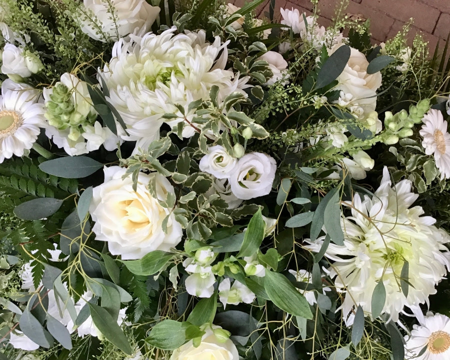 Green & White Casket Spray