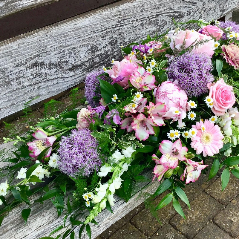 Clanville Pink & Lilac Funeral Spray hand-made by The Petal Boutique florists, available for Winchester delivery or Weyhill c