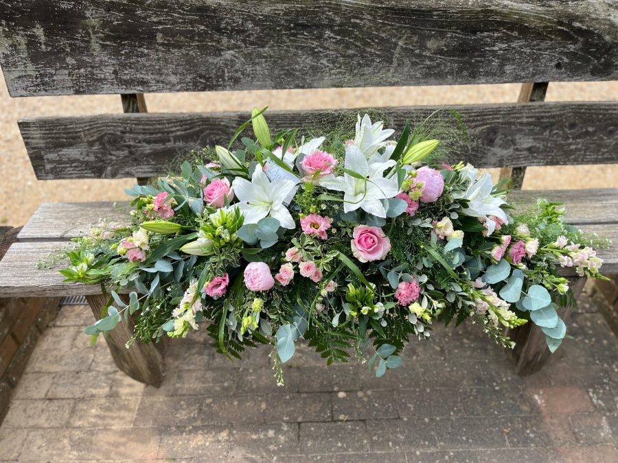 Augusta Luxury Vintage Creams and Pink Casket Spray hand-made by The Petal Boutique florists, available for Winchester delive