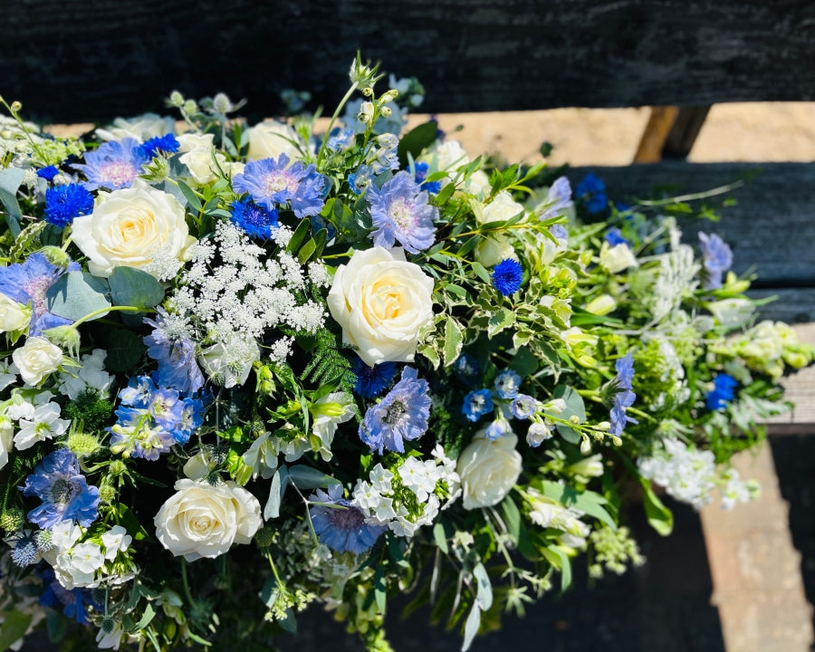 Blue & White Casket Spray
