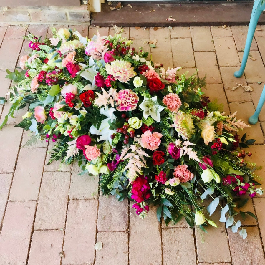 Faccombe Casket Spray hand-made by The Petal Boutique florists, available for Winchester delivery or Weyhill collection