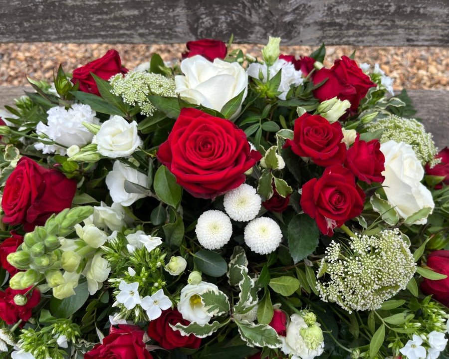 Red & White Casket Spray