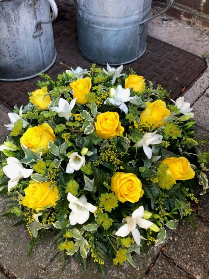 Yellow Wreath hand-made by The Petal Boutique florists, available for Winchester delivery or Weyhill collection