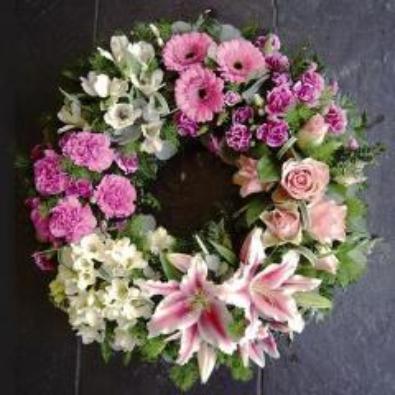 Luxury Pink Funeral Wreath Joannes Florist Winchester funeral  flower delivery