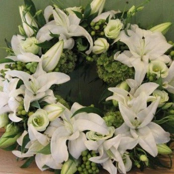 White Lily Funeral Wreath - Joannes Florist Winchester Delivery Richard Steel