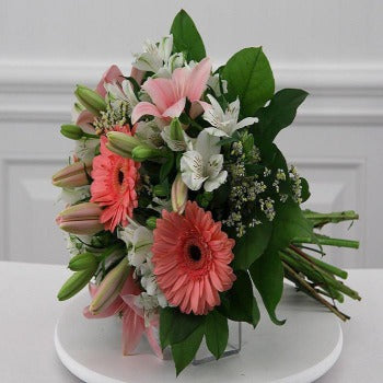 Pink Gerbera and Lily Bouquet - Joannes Florist Winchester Local Flower Delivery SO22, SO23, SO24